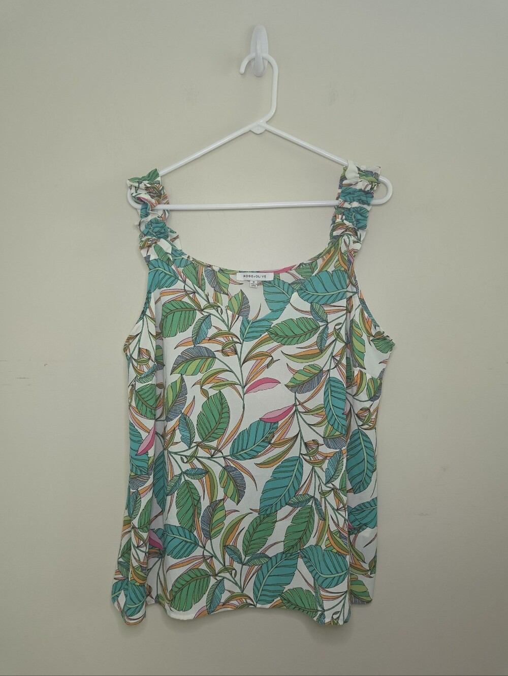Women's Rose + Olive Multicolor Tropical Print Tank Top Sz 1X